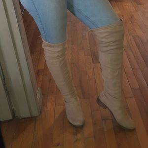 Ivory thigh high boots